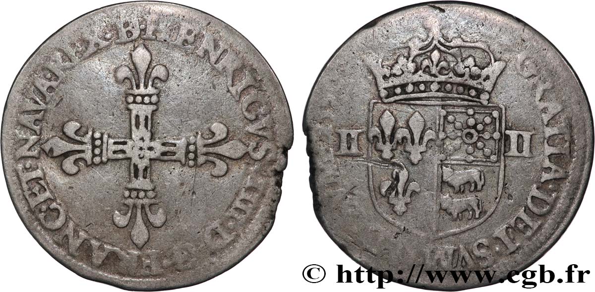 HENRY IV Quart d écu de Béarn 1590 Pau fSS