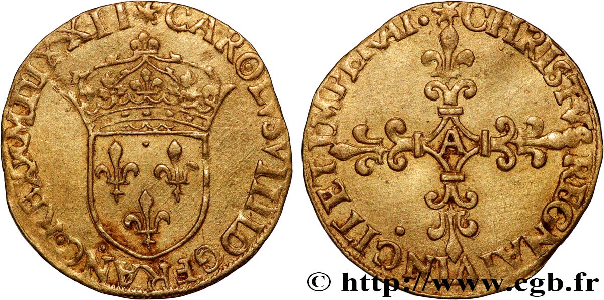 CHARLES IX Écu d or au soleil, 1er type 1572 Paris AU