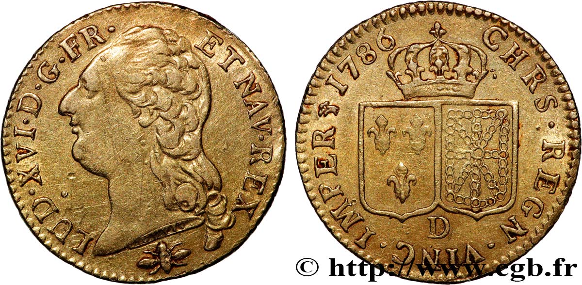 LOUIS XVI Louis d or aux écus accolés 1786 Lyon MBC
