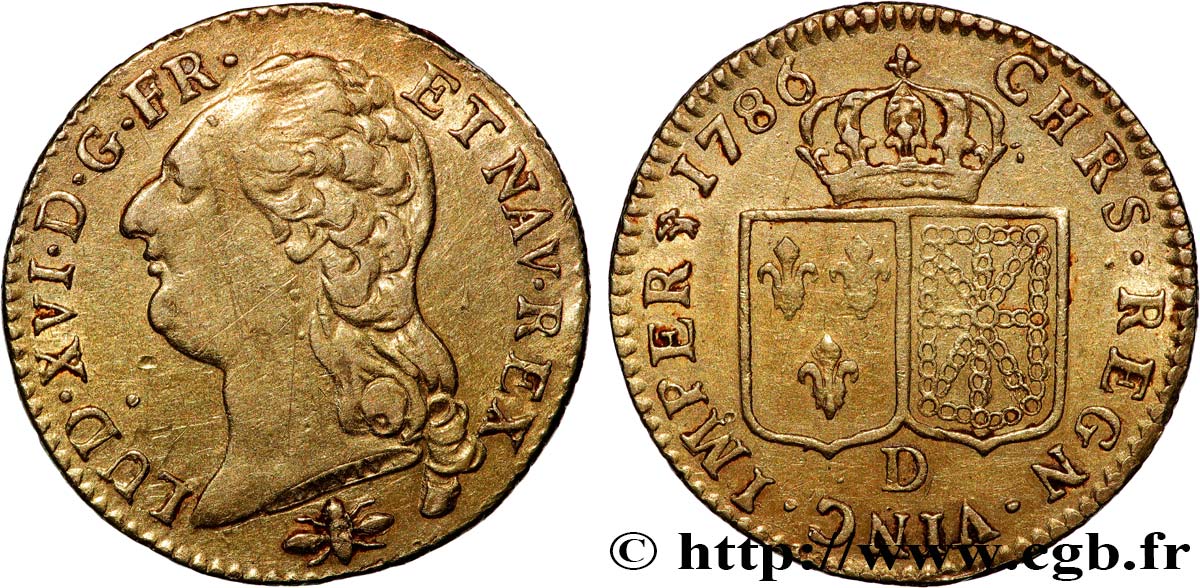 LOUIS XVI Louis d or aux écus accolés 1786 Lyon SS