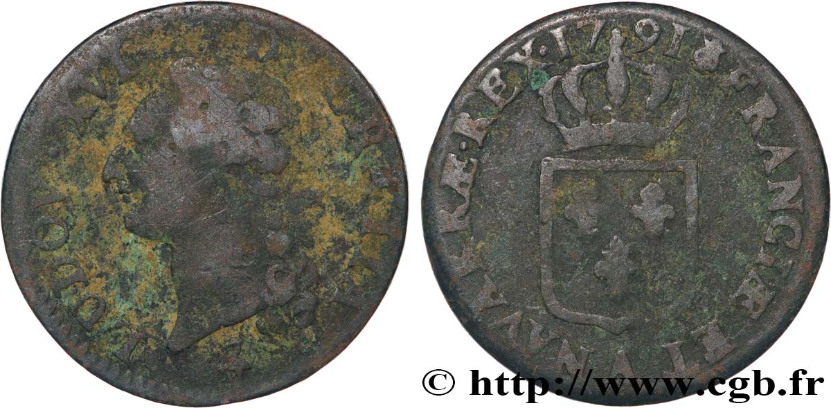 LOUIS XVI (MONARQUE CONSTITUTIONNEL)  Sol dit  à l écu  1791 Paris B+