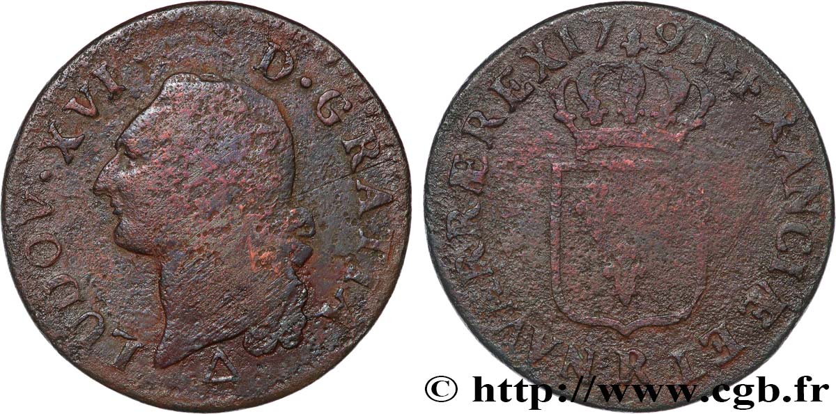 LOUIS XVI Sol dit  à l écu  1791 Orléans B+