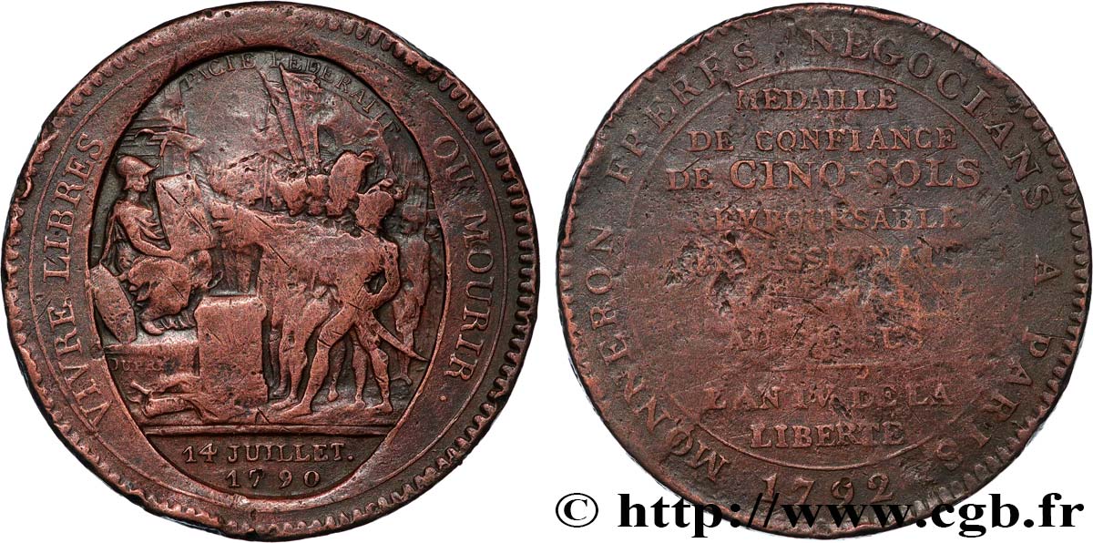 REVOLUTION COINAGE / CONFIANCE (MONNAIES DE…) Monneron de 5 sols au serment (An IV), 3e type 1792 Birmingham, Soho VF