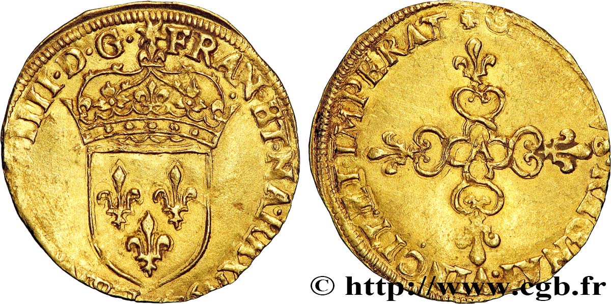 HENRY IV Écu d or au soleil, 1er type 1594 Paris BB