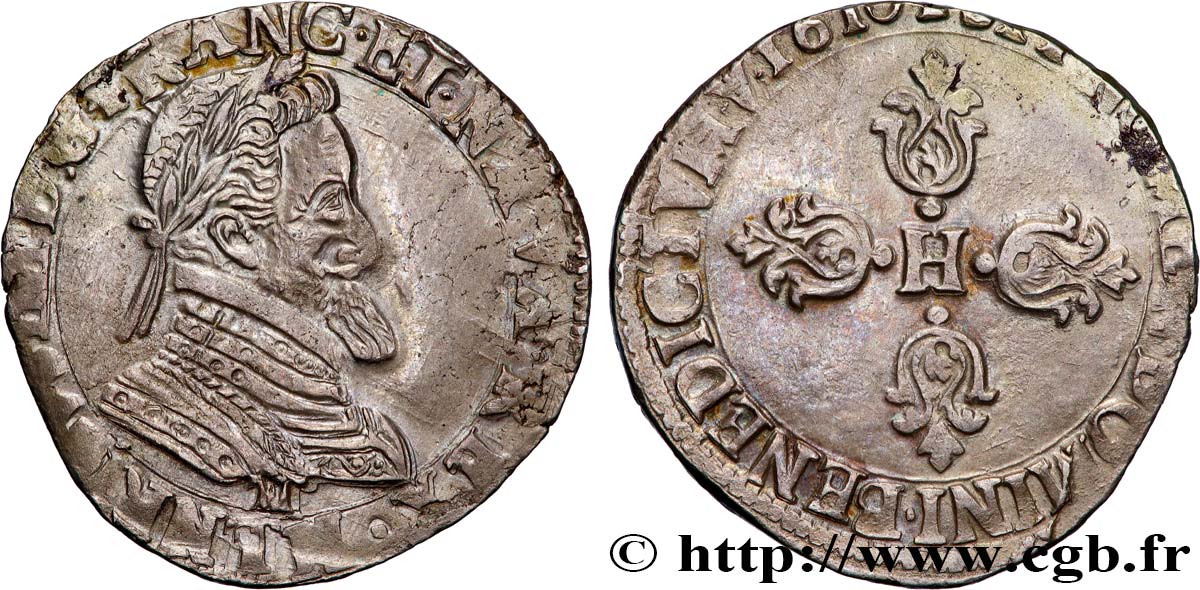 HENRI IV LE GRAND Demi-franc, type de Toulouse 1610 Toulouse TTB+