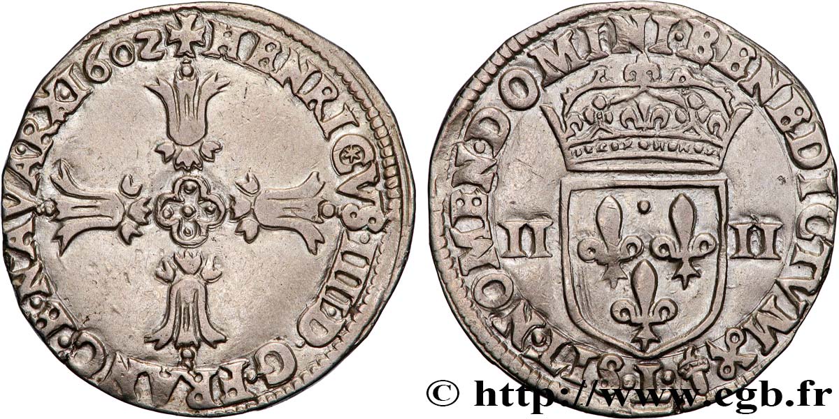 HENRY IV Quart d écu, croix feuillue de face 1602 Bayonne fVZ