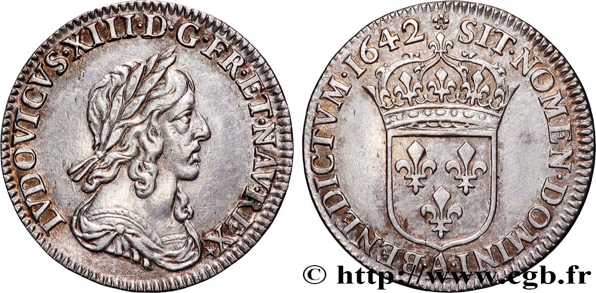 LOUIS XIII LE JUSTE Douzième d écu, buste drapé et cuirassé (2e buste de Jean Warin) 1642 Paris, Monnaie de Matignon TTB+/SUP