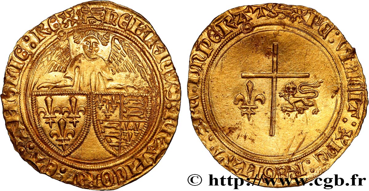 HENRY VI DE LANCASTRE - ROI DE FRANCE (1422-1453) - ROI D ANGLETERRE (1422-1461) et (1470-1471) Angelot d or 24/05/1427 Rouen TTB+