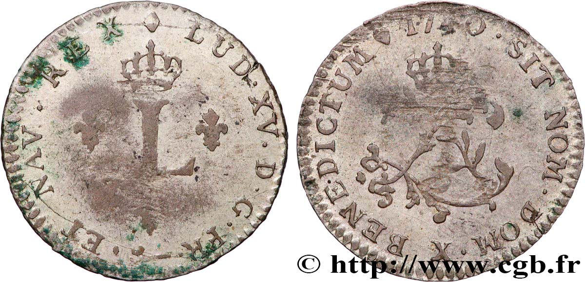 LOUIS XV THE BELOVED Double sol de billon 1740 Amiens VF