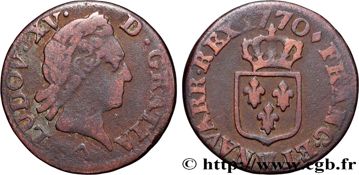 LOUIS XV  THE WELL-BELOVED  Liard dit “à la vieille tête” 1770 Lille VF