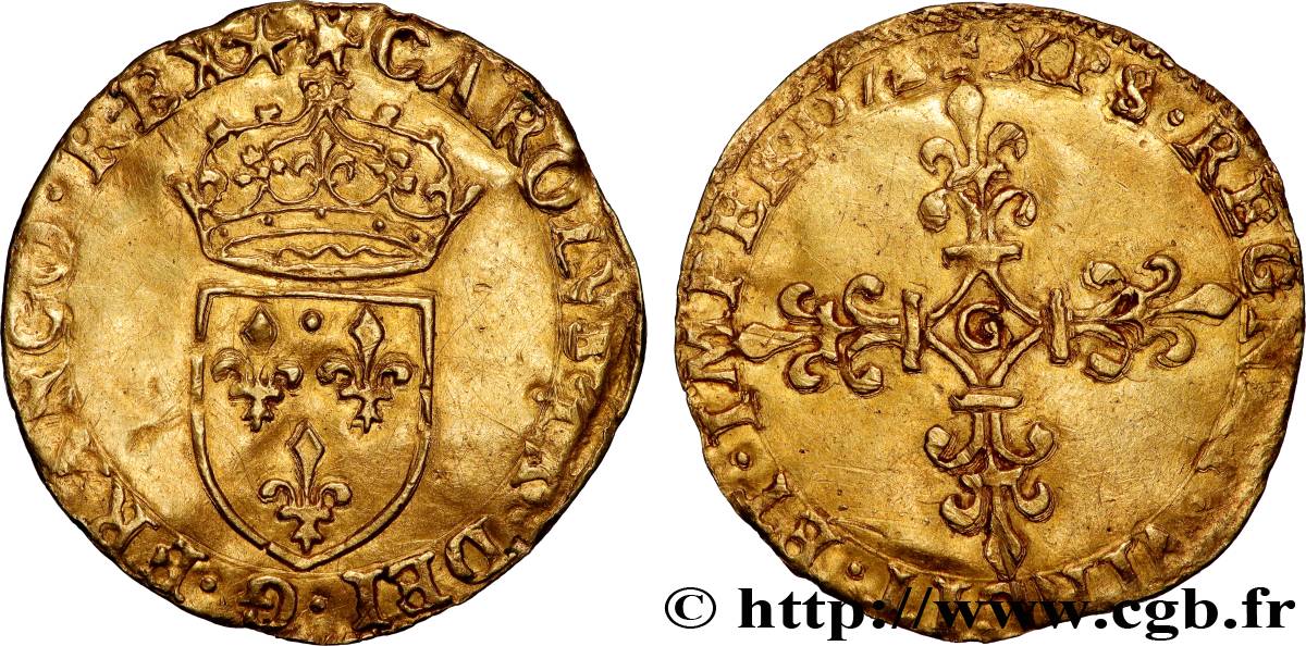 CHARLES IX Demi-écu d or au soleil, 1er type 1572 Poitiers SS