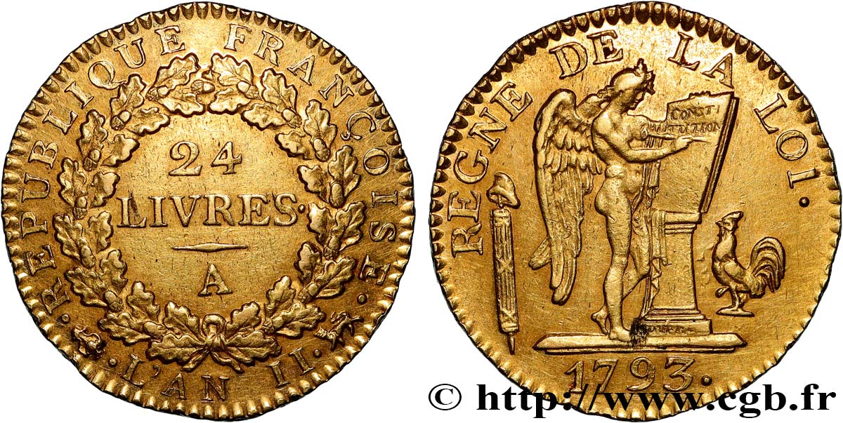 LA CONVENTION 24 livres au génie 1793 Paris SUP/TTB+