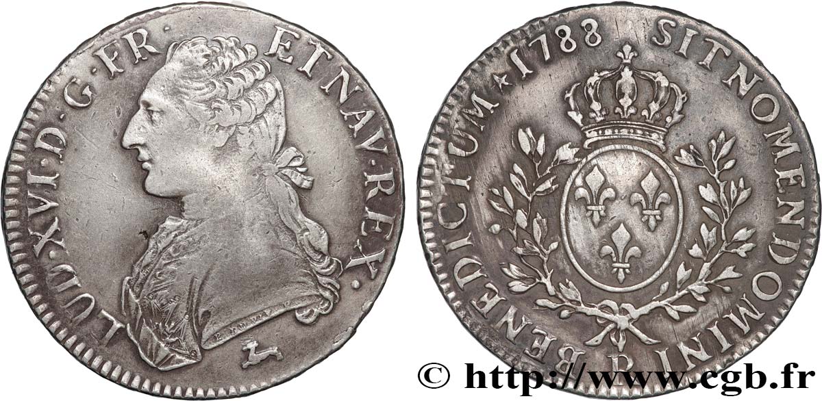 LOUIS XVI Écu aux branches d olivier 1788 Orléans VF/XF