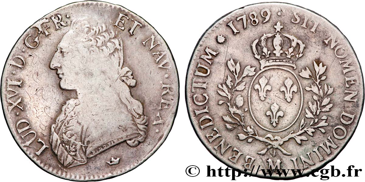 LOUIS XVI Écu aux branches d olivier 1789 Toulouse VF
