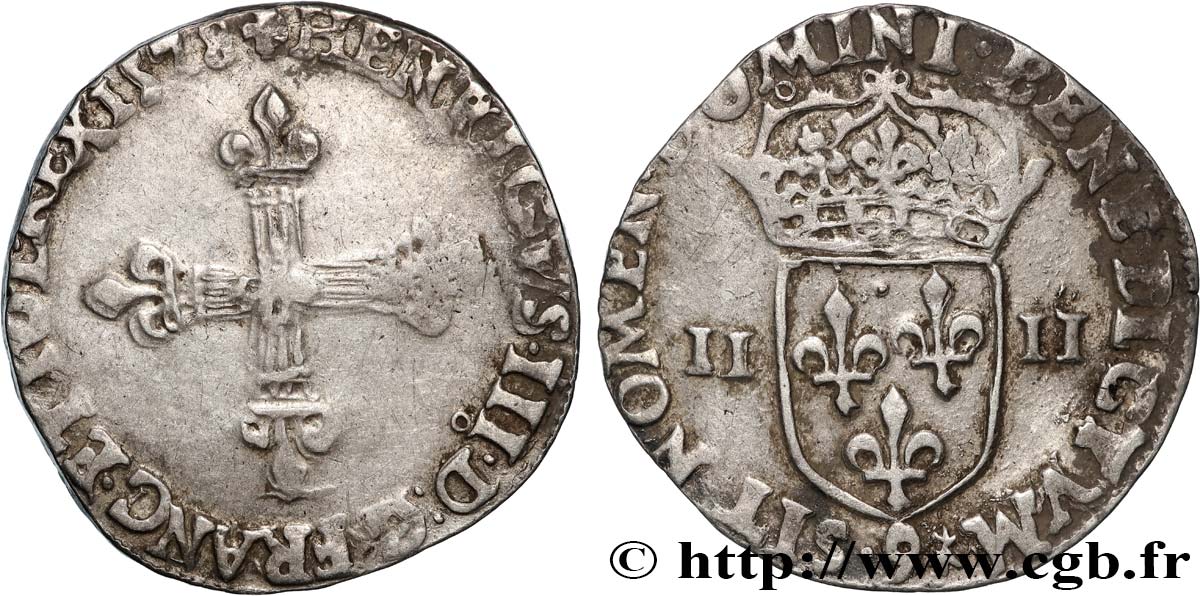 HENRY III Quart d écu, croix de face 1578 Rennes VF