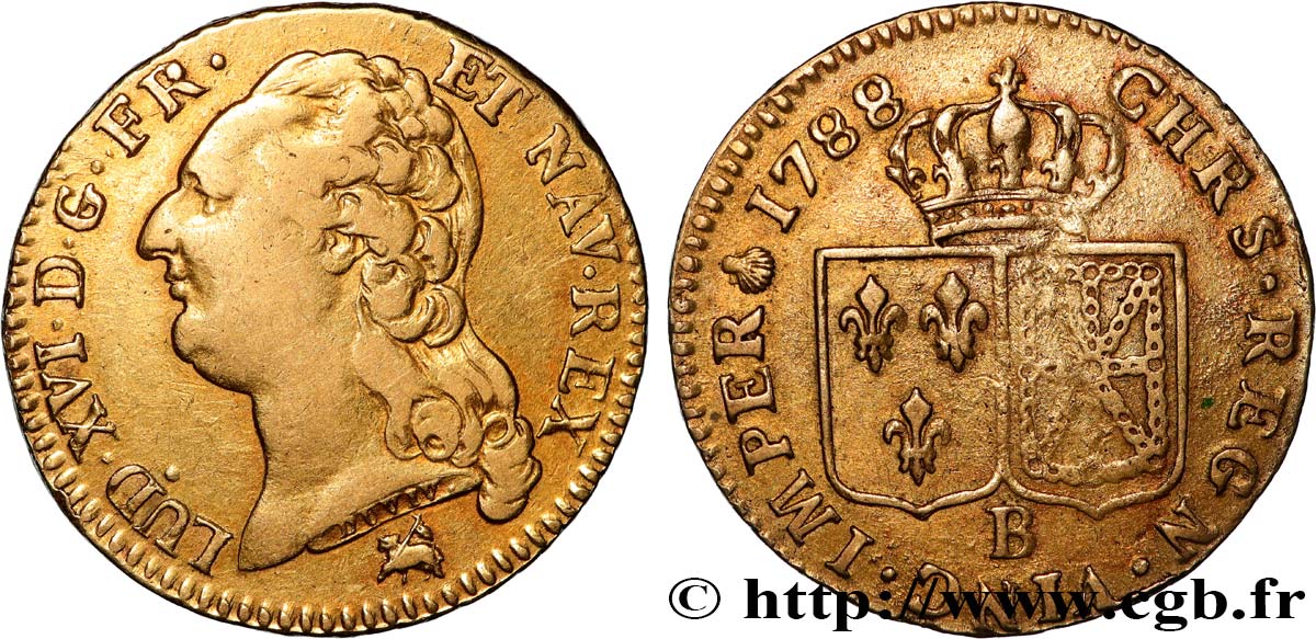 LOUIS XVI Louis d or aux écus accolés 1788 Rouen MBC+