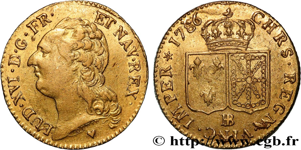 LOUIS XVI Louis d or aux écus accolés 1786 Strasbourg TTB