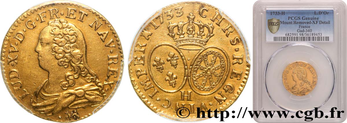 LOUIS XV DIT LE BIEN AIMÉ Louis d or aux écus ovales, buste habillé 1733 La Rochelle TTB