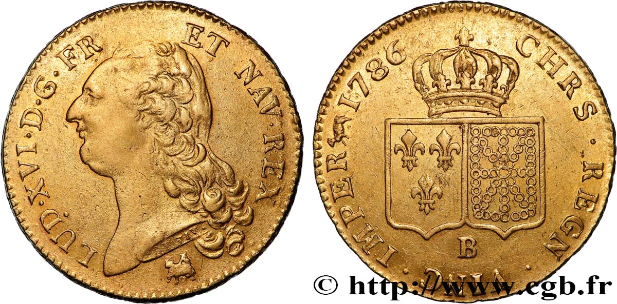 LOUIS XVI Double louis d’or aux écus accolés 1786 Rouen MBC+