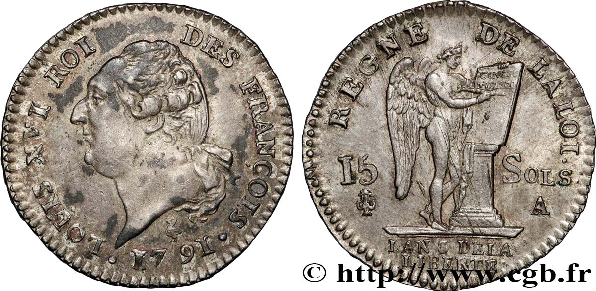 LOUIS XVI (MONARQUE CONSTITUTIONNEL)  15 sols dit  au génie , type FRANÇOIS 1791 Paris SUP58