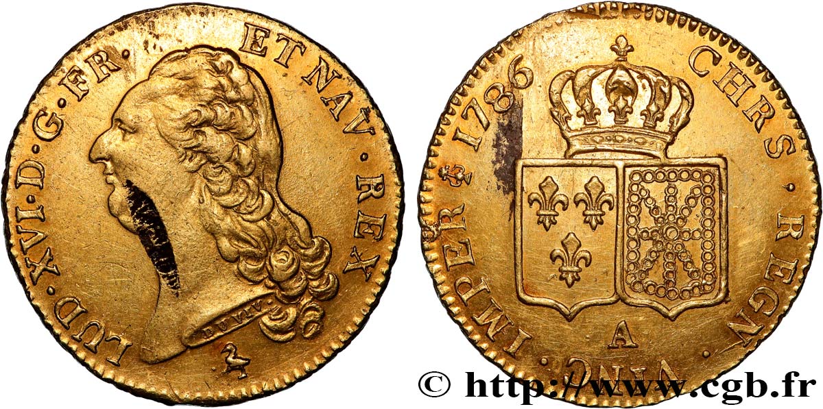 LOUIS XVI Double louis d’or aux écus accolés 1786 Paris MBC