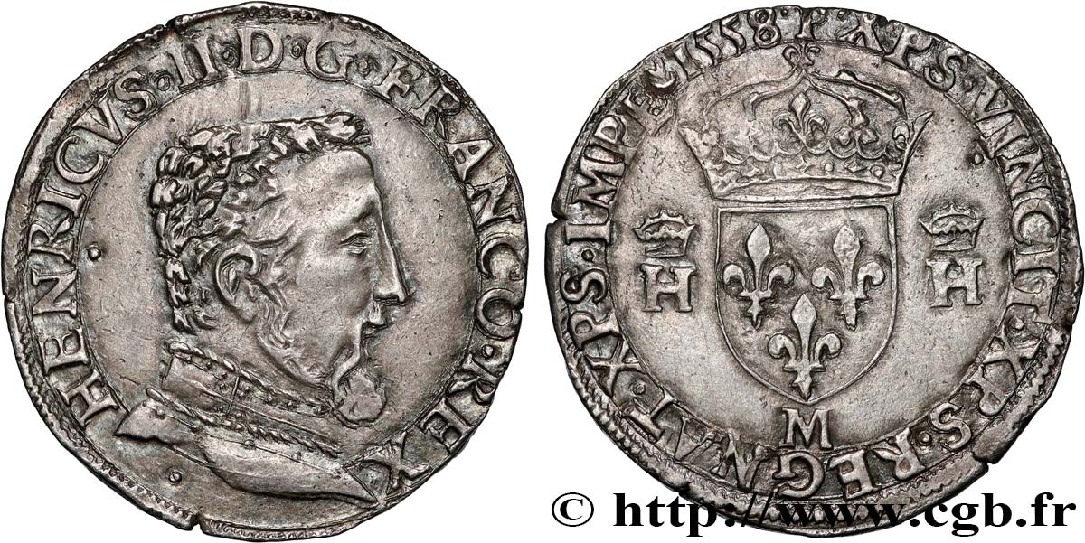 HENRI II Teston à la tête nue, 5e type 1558 Toulouse SUP