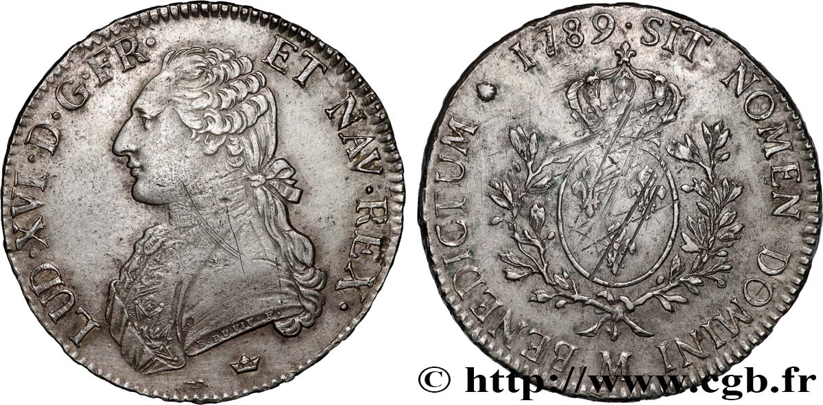LOUIS XVI Écu aux branches d olivier 1789 Toulouse q.BB