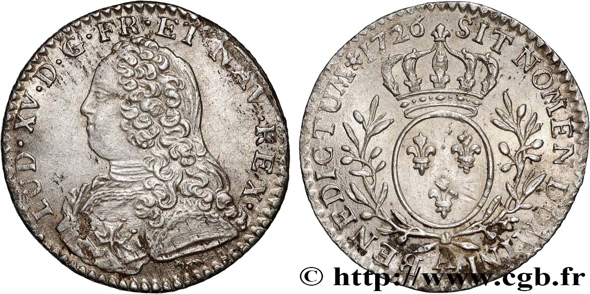LOUIS XV DIT LE BIEN AIMÉ Dixième d’écu aux branches d’olivier, buste habillé 1726 Paris TTB+