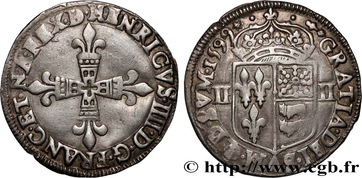 HENRY IV Quart d écu de Béarn 1599 Morlaàs XF