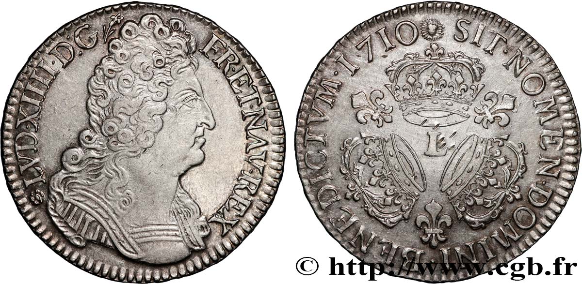 LOUIS XIV  THE SUN KING  Demi-écu aux trois couronnes 1710 Bayonne AU