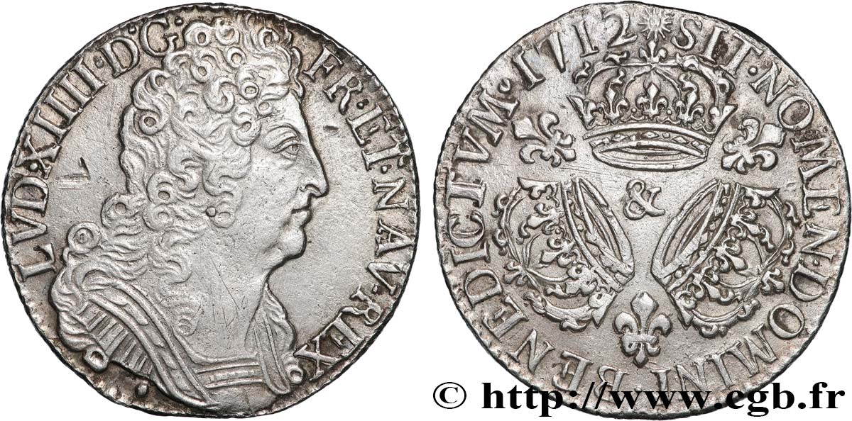 LOUIS XIV  THE SUN KING  Quart d écu aux trois couronnes 1712 Aix-en-Provence AU
