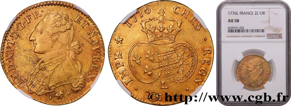 LOUIS XVI Double louis d’or aux écus ovales 1776 Bayonne EBC58