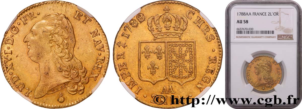 LOUIS XVI Double louis d’or aux écus accolés 1788 Metz SUP58