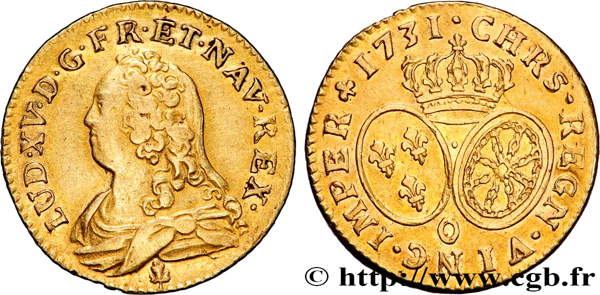 LOUIS XV DIT LE BIEN AIMÉ Louis d or aux écus ovales, buste habillé 1731 Riom TTB