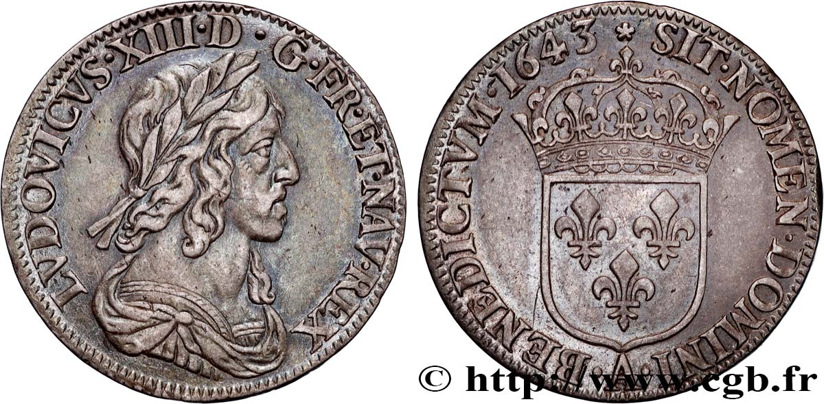 LOUIS XIII LE JUSTE Quart d écu, buste drapé et cuirassé (2e buste de Jean Warin) 1643 Paris, Monnaie de Matignon SUP