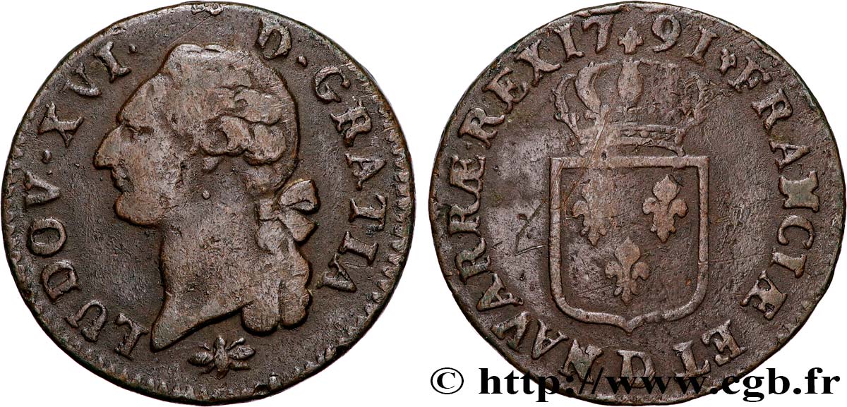 LOUIS XVI Sol dit  à l écu  1791 Lyon TB
