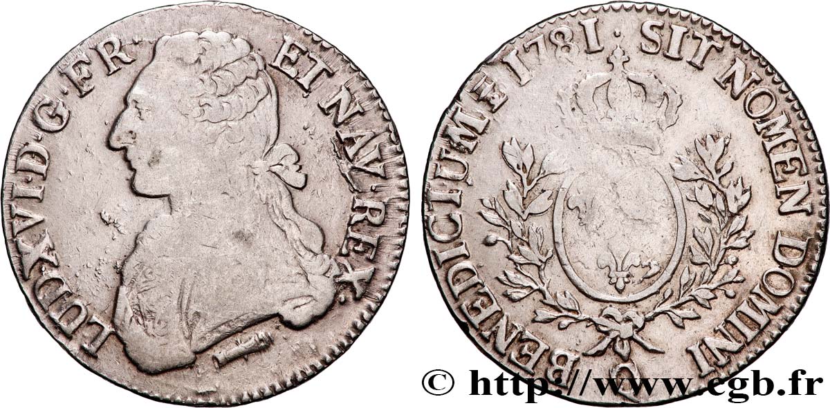 LOUIS XVI Écu aux branches d olivier 1781 Perpignan TB+