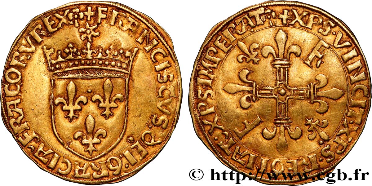 FRANCOIS I Écu d'or au soleil, 5e type n.d. Lyon bry_889741 Königliche ...