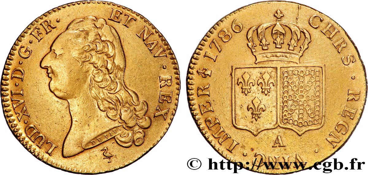 LOUIS XVI Double louis d’or aux écus accolés 1786 Paris MBC/MBC+
