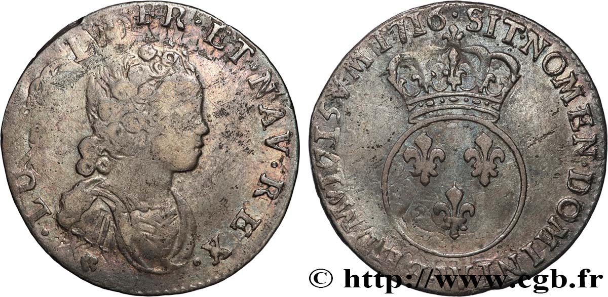 LOUIS XV THE BELOVED Dixième d écu dit  vertugadin  1716 Lille VF/XF