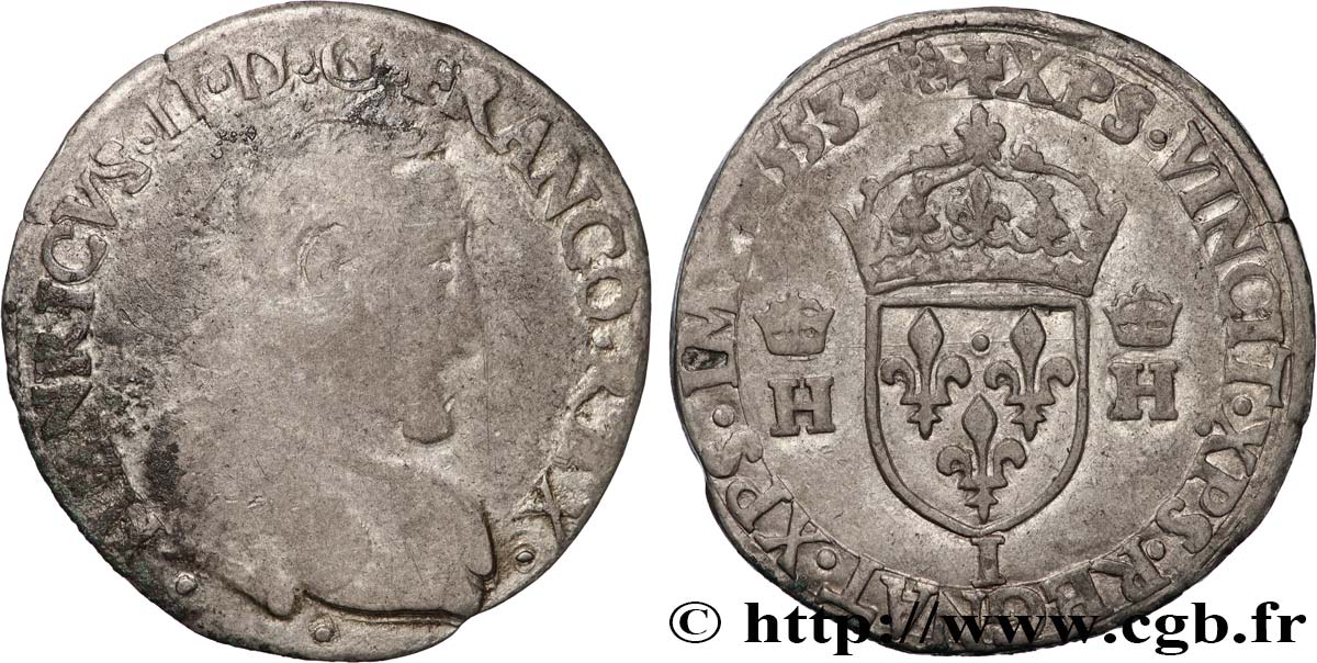 HENRY II Teston à la tête nue, 1er type 1553 Limoges BC/BC+