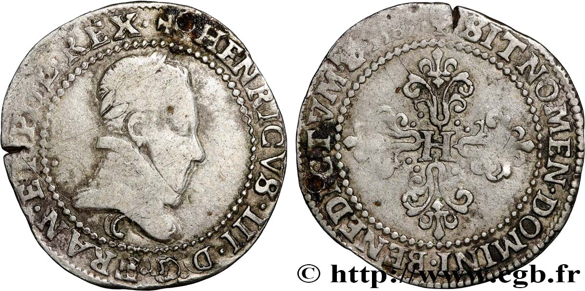 HENRY III Quart de franc au col plat 1587 Saint-Lô BC+