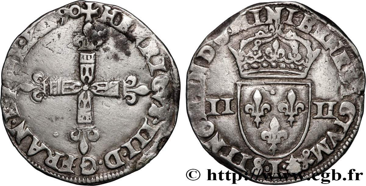 LIGUE. COINAGE AT THE NAME OF HENRY III Quart d écu, croix de face 1590 Bayonne fSS