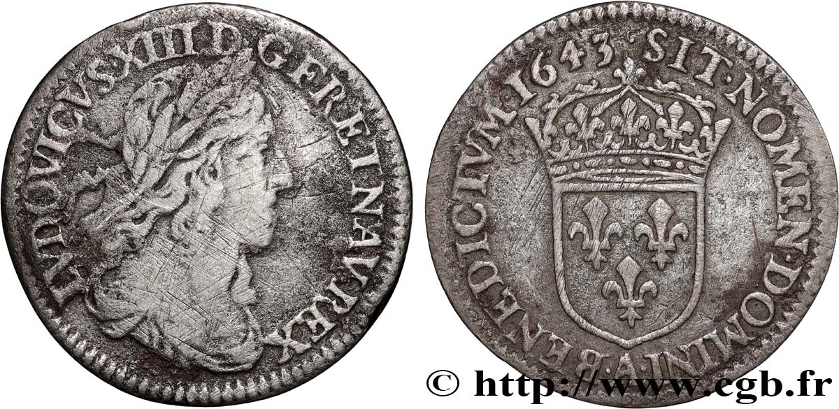 LOUIS XIII  Douzième d écu, buste drapé et cuirassé (2e buste de Jean Warin) 1643 Paris, Monnaie du Louvre fSS/SS