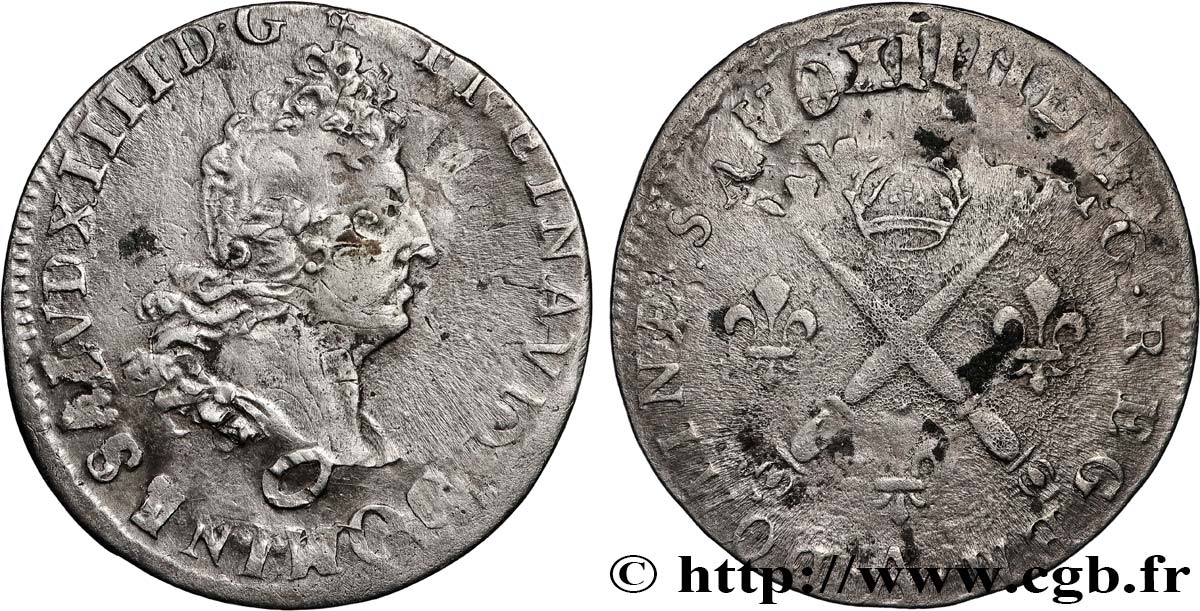 LOUIS XIV  THE SUN KING  Cinq sols aux insignes n.d. Paris VF