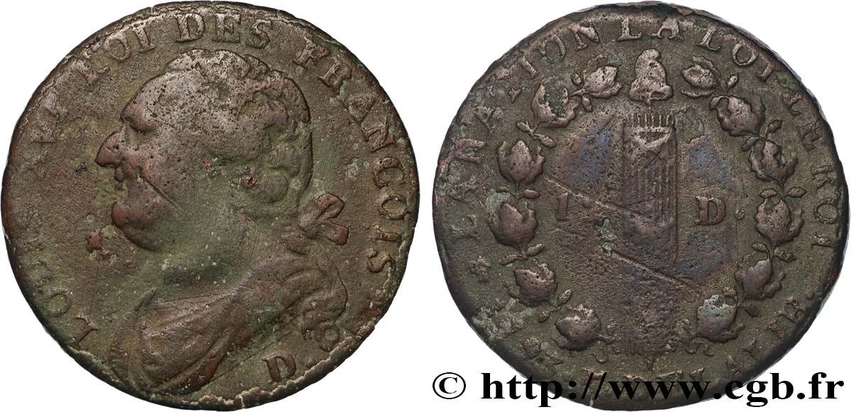 LOUIS XVI (MONARQUE CONSTITUTIONNEL)  12 deniers dit &nbsp;au faisceau&nbsp;, type FRANCOIS 1793 Lyon TB+