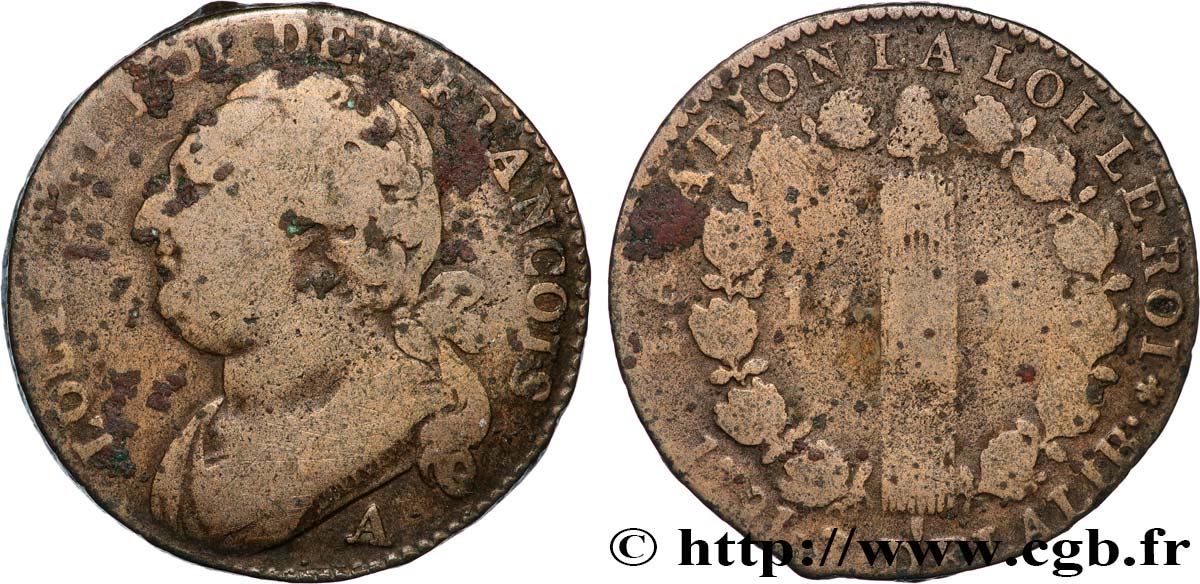 LOUIS XVI (MONARQUE CONSTITUTIONNEL)  12 deniers dit  au faisceau , type FRANCOIS 1791 Paris B+/TB