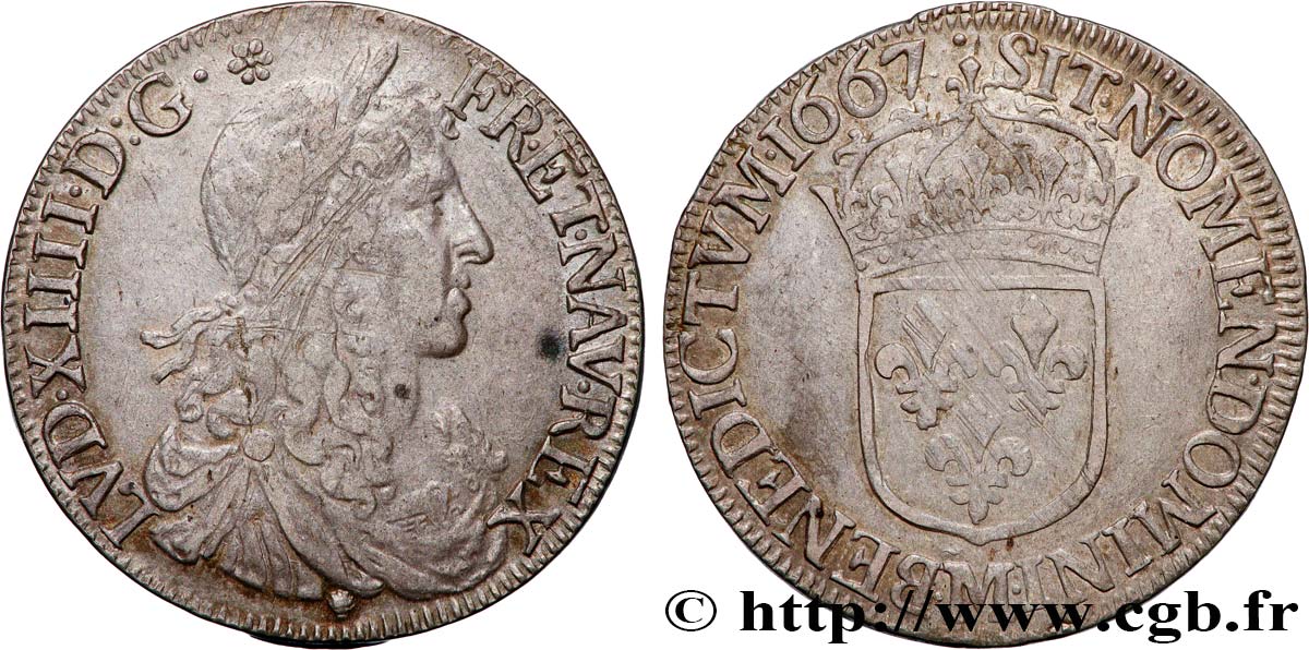 LOUIS XIV  THE SUN KING  Demi-écu, portrait apollinien 1667 Toulouse SS