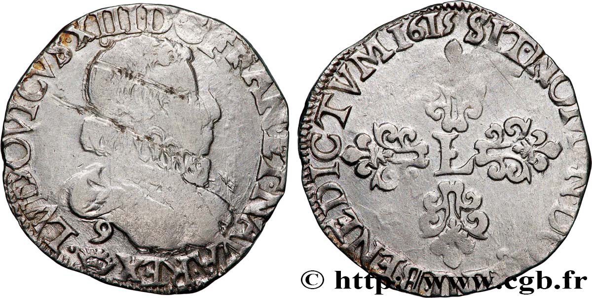 LOUIS XIII  Demi-franc au buste enfantin et fraisé, type de Rennes 1615 Rennes q.BB/BB