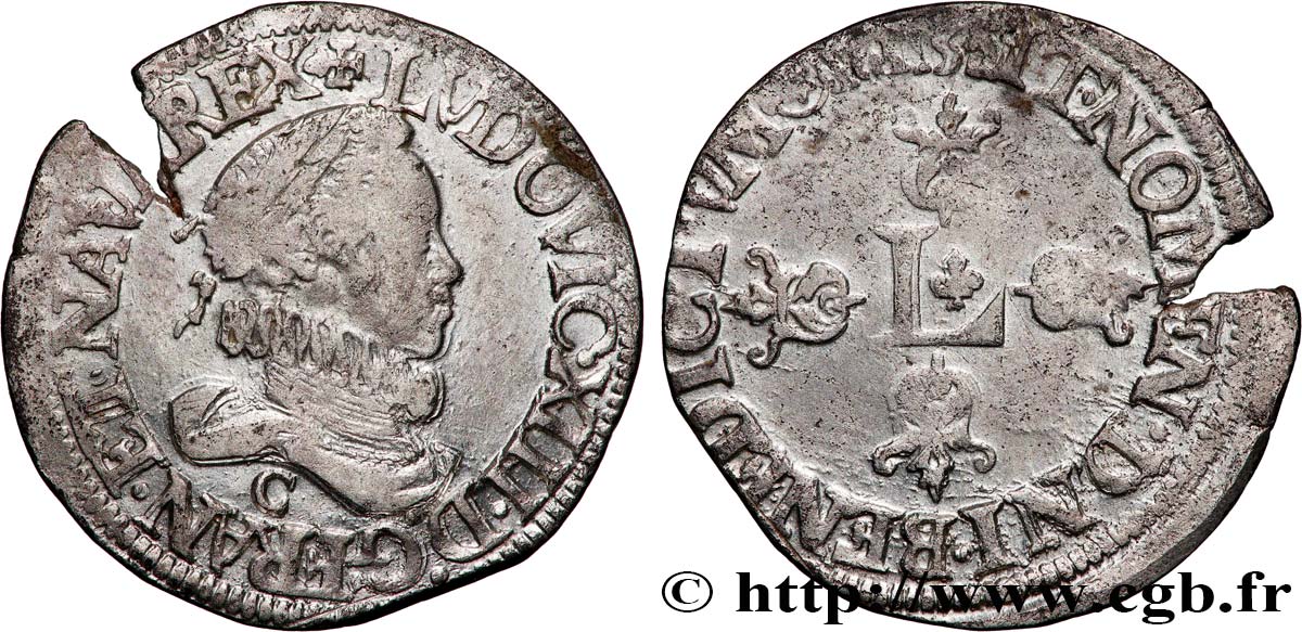 LOUIS XIII Demi-franc au grand buste lauré et au col fraisé 1615 Saint-Lô  bry_896974 Королевские монеты Франции